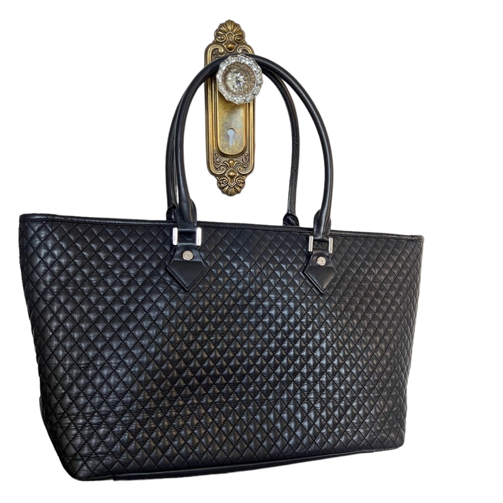 Brooks Brothers Large Quilted Leather Tote/Bag/Purse in Black